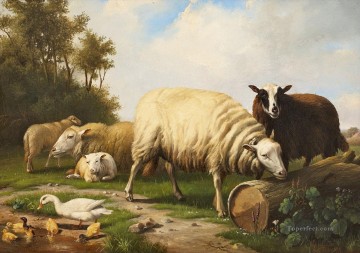羊飼い Painting - オイゲン・フェルベックホーフェン シェーフェとエンテンの羊